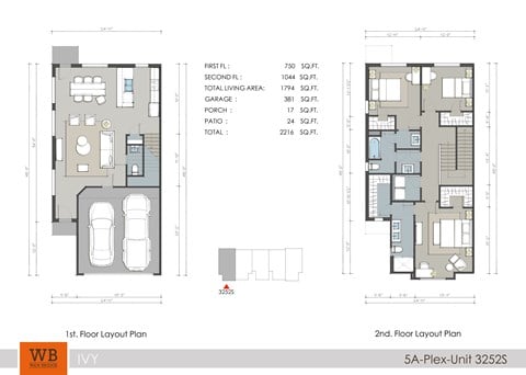 Floor plan for 3 beds, 2.5 baths, 1794 sqft